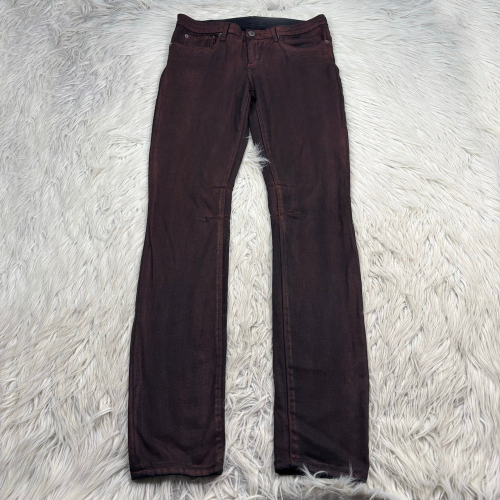 Helmut Lang Women's 28 Black Red Coated Leather Look Skinny Jeans Grunge Alt